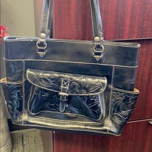 Patricia Nash Black tooled Leather Shoulder Bag